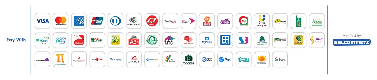 Accepted payment methods — Visa, Mastercard, bKash, Nagad, Rocket and more — Verified by SSLCommerz